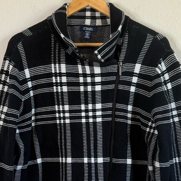 Chaps Black & White Grid Pattern Plaid Long Sleeve Knit Zip Up Jacket Blazer XXL - Picture 4 of 13